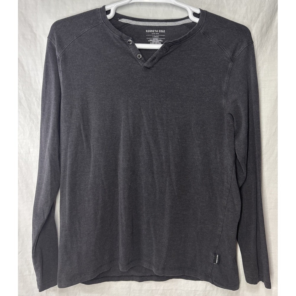 Kenneth Cole New York Cotton‎ Blend Casual Black Button Long Sleeve Shirt Large